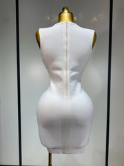 Back view showing elegant short bandage fit