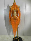 Almira Orange Diamond Tassel Mesh Dance Dress
