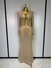 Envious Designs Milani V-neck long sleeve cutout knitted dress for evening party and nightclub styling
