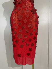 Emme sequin flower diamond strapless mesh dress for women. Sexy luxury party outfit for birthdays, nightlife, and evening events.