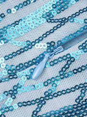Baby blue feather mini dress with sequins and V-neck – glitter party, prom, homecoming, birthday, cocktail outfit.