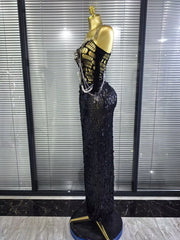 Tamara sequin off-shoulder hollow-out bodycon maxi dress with high-stretch fabric and a glamorous figure-hugging silhouette