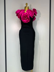 Maya off-shoulder flower diamond bodycon bandage dress – long slim-fit elegant evening gown.