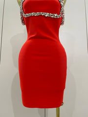 Alicia Luxury Sexy Shining Diamond Backless Bandage Bodycon Mini Dress Women Party Outfit