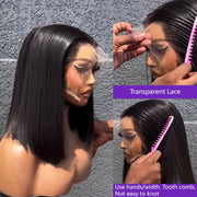 13x4 straight bob wig with transparent lace frontal, 100% virgin human hair short bob wig for women.