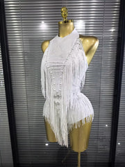 Natalia sexy halter backless beaded sequin tassel bodysuit for nightclub and birthday party styling