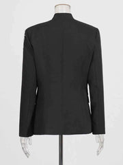 Solid Spliced Beading Slimming Blazer for Women Notched Collar Long Sleeve Jacket