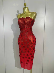 Emme Sequin Flower Diamond Strapless Mesh Dress