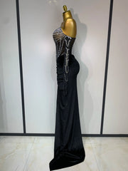 Kyndall strapless rhinestone bodysuit with skirt three-piece set for women’s evening parties, birthdays, and stage performances.