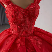 Red Floral Princess Quinceanera Dress