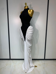 Camille patchwork sleeveless ruched bodycon maxi dress for evening wear