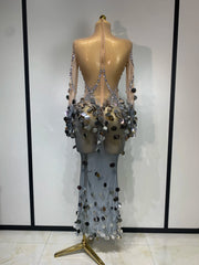 Envious Designs Aubrey sexy long sleeve sequin diamond maxi long dress for evening gala styling