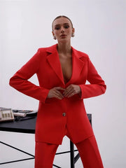 One Button Solid Women's Suit and Pants Set