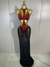 Rebecca red rhinestone mirror bikini maxi dress featuring sparkling embellishments and a bold statement design