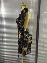 Ramona long sleeve laced-up hollow out bodycon mini dress for date night and nightclub styling