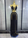 Chantelle golden sequin mesh see-through V-neck maxi dress for evening and formal party styling
