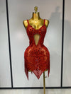 Christy rhinestone tassel mini dress featuring sparkling embellishments and a fitted bodycon silhouette