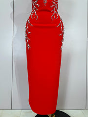 Tahlia sexy backless red beading long bodycon bandage dress with bead embellishments and slim-fit silhouette.