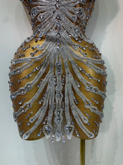 Ayah strapless rhinestone mini dress sexy sparkly short party dress for women.