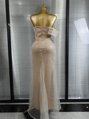 Yvonne strapless sequin beaded mermaid gown for women. Elegant bodycon dress for parties, weddings, and evening events.