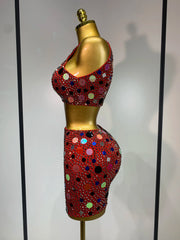 Selene rhinestone sequin sexy two piece set dress with sparkling rhinestones and sequins for women.