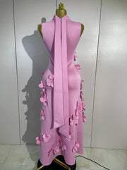 Envious Designs Claudia pink 3D flower sexy sleeveless A-line long dress for birthday and evening party styling