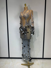 Envious Designs Aubrey sexy long sleeve sequin diamond maxi long dress for evening gala styling