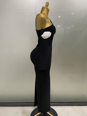 One shoulder floral keyhole bodycon bandage maxi dress.