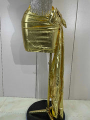 Luxury Sparkly Rhinestones Strapless Gold Mini Dress Women Evening Celebrate Birthday Party NightClub Performance Stage Outfit