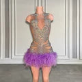 Silver Purple Sparkly Crystal Mini Dress