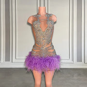 Silver Purple Sparkly Crystal Mini Dress