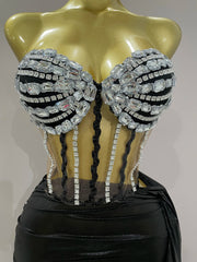 Kendria wearing a sexy shining rhinestone sequin 2 pieces set that sparkles under party lights.