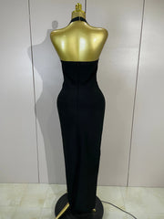 Joyce rhinestone pearl halter bandage maxi dress with backless bodycon silhouette