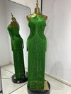 Keilahni green fringed sleeveless bandage bodycon dress for party and nightclub styling