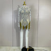 Grace sparkly diamond sequin long sleeve mesh see-through jumpsuit for nightclub and stage performance styling