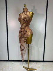 Jillian sparkly diamond sequin sheer mesh asymmetric bodycon dress