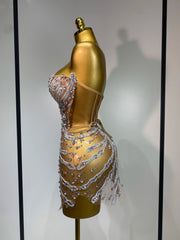 Ayah strapless rhinestone mini dress sexy sparkly short party dress for women.