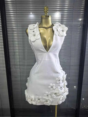 Flora Sleeveless Sexy V-Neck Florals Bodycon Mini Bandage Dress