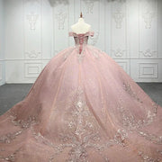 Pink Embroidered Quinceañera Gown