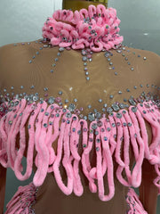 Hannah rhinestone mesh tassel bodysuit for women – sexy see-through birthday and club outfit.
