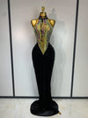 Envious Designs Camilla sparkly rhinestone velvet maxi long dress for woman sexy backless styling