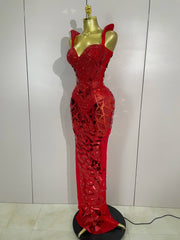 Mermaid satin wedding dress with deep V neckline and detachable train