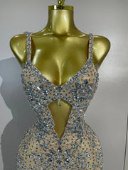 Lisette sparkly diamond tassel mesh mini dress featuring a sheer transparent design and bodycon silhouette