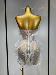 Tiara sexy strapless pearl ruched bodycon mini dress for birthday and cocktail party styling