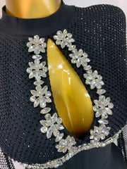 Caroline black long sleeve beaded maxi bandage dress for evening parties, birthdays, or formal events.