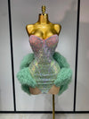 Gwen sexy strapless backless mesh dress with green diamond crystals
