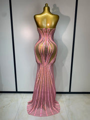 Kalia strapless bodycon mini dress encrusted with sparkly rhinestones and sequins for a luxury birthday outfit.