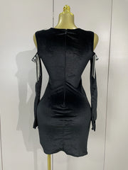 Angela sexy sparkly diamond chain velour patchwork mesh mini dress