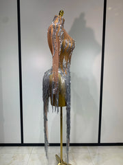 Tiffany sparkly rhinestone tassel mini dress for luxury birthday parties and evening events