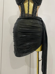 Khloe black sparkly rhinestone two piece mini dress sexy bodycon outfit for birthday party and club wear